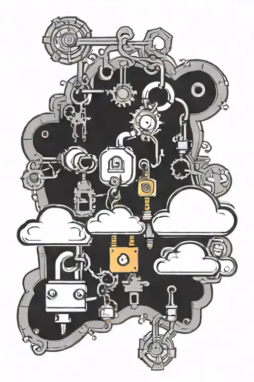 An intricate tattoo of a cloud with security locks and keys, symbolizing the client's occupation as a cloud engineer focused on security tattoo design idea