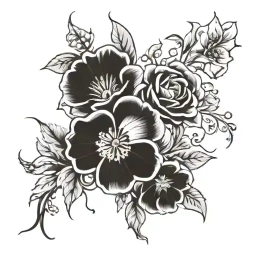 Flowers that represent the months of our four family members birthdays. January, March, October, January tattoo design idea