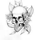 A skull made of apple blossoms, surrounded by an apple tree silhouette tattoo design idea