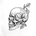 A skull made of apple blossoms, surrounded by an apple tree silhouette tattoo design idea