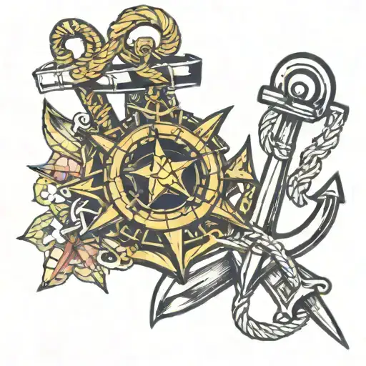 army star and navy anchor intertwined tattoo design idea