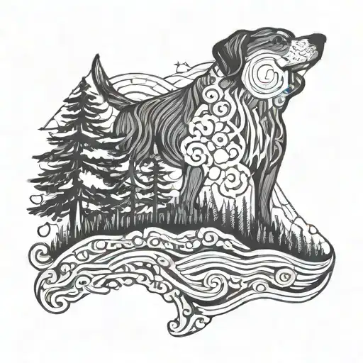 Vermont mountains waves sun moon tree of life paw prints dog tattoo design idea