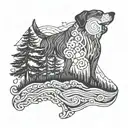 Vermont mountains waves sun moon tree of life paw prints dog tattoo design idea