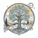 Vermont mountains waves sun moon tree of life paw prints dog tattoo design idea