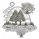 Vermont mountains waves sun moon tree of life paw prints dog tattoo design idea