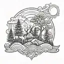 Vermont mountains waves sun moon tree of life paw prints dog tattoo design idea