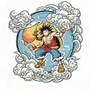 gear 5 Luffy the moon clouds lightning sun wu kong tattoo design idea