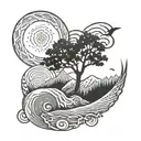 Vermont mountains tree of life waves paw prints sun moon  tattoo design idea