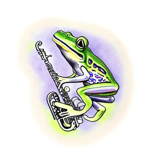 A frog playing the saxophone tattoo design idea