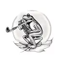 A frog playing the saxophone tattoo design idea