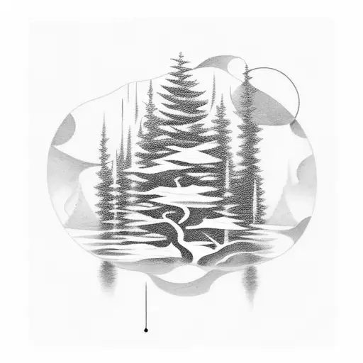 dark forest with light ray In middle and Fogg all around  tattoo design idea