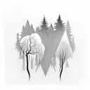 dark forest with light ray In middle and Fogg all around  tattoo design idea