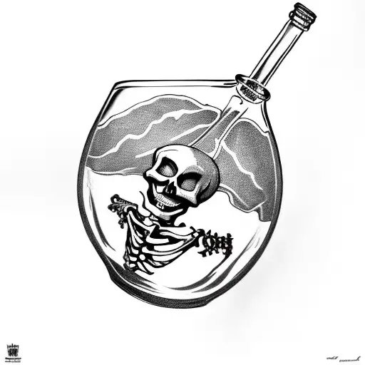 skeleton hand holding a bottle that says "XXX" with a tag that says "poison"but poison is crossed out and "Cure"  tattoo design idea