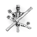 skeleton hand holding a bottle that says "XXX"  tattoo design idea