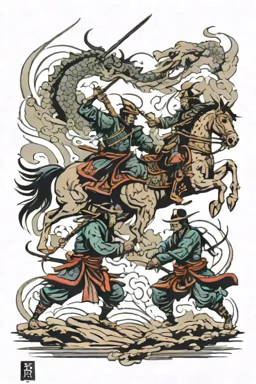 samurai battle scene tattoo design idea