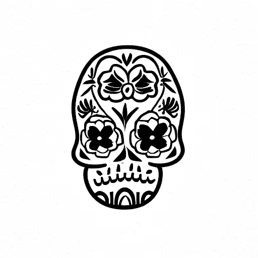 calavera con orquideas y guacamaya tattoo design idea