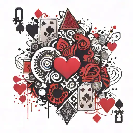 two playing cards, queen of hearts and jack of spades. punk rock, make it old like  tattoo design idea