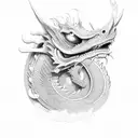 A computer chip morphing into a dragon, with intricate dotwork details tattoo design idea