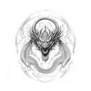 A computer chip morphing into a dragon, with intricate dotwork details tattoo design idea