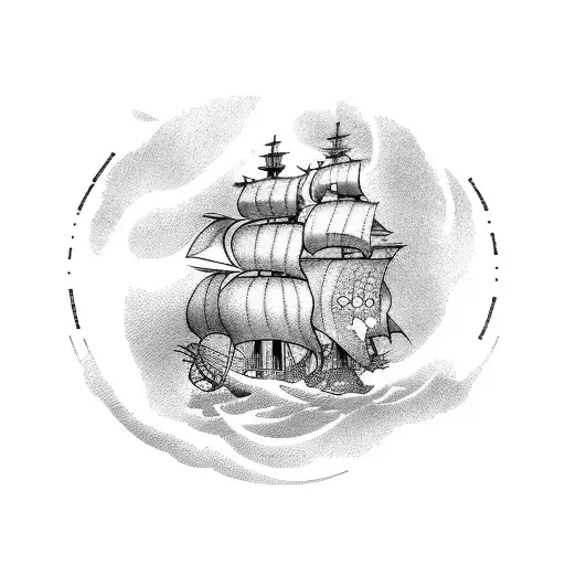 a pirate in his ship tattoo design idea
