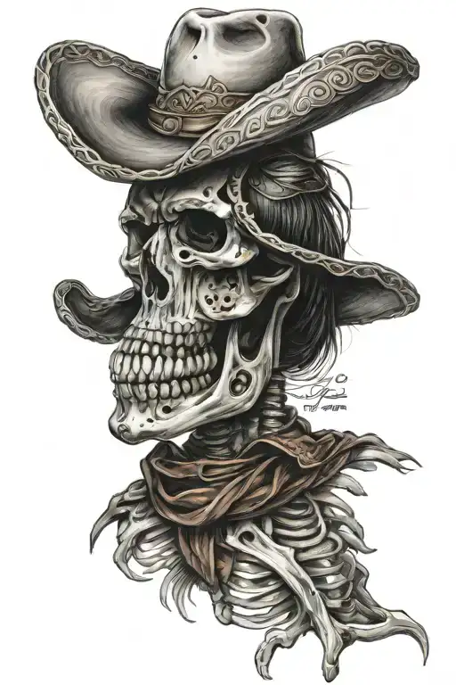 Mexican skeleton, cowboy tattoo design idea