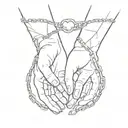 couple's hands with broken chains that intertwine them and the debate between the heart and the brain tattoo design idea