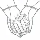 couple's hands with broken chains that intertwine them and the debate between the heart and the brain tattoo design idea