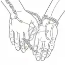 couple's hands with broken chains that intertwine them and the debate between the heart and the brain tattoo design idea