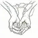 couple's hands with broken chains that intertwine them and the debate between the heart and the brain tattoo design idea