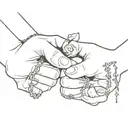 couple's hands that join their index fingers with broken chains that intertwine them and the debate between the heart and the brain tattoo design idea