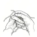 couple's hands that join their index fingers with broken chains that intertwine them and the debate between the heart and the brain tattoo design idea