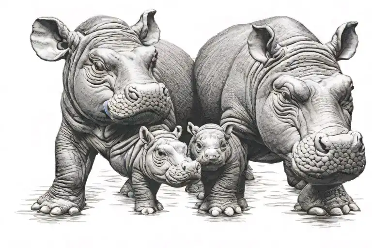 baby hippos tattoo design idea