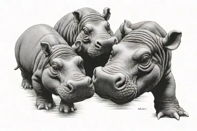 baby hippos tattoo design idea