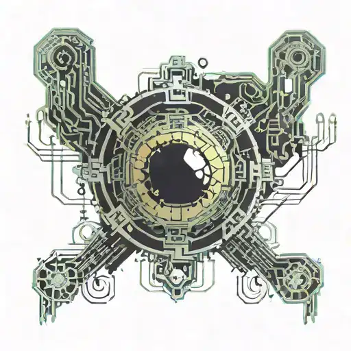 A tattoo design combining elements of cyber security and alchemy, such as a digital lock with alchemical symbols intertwined tattoo design idea