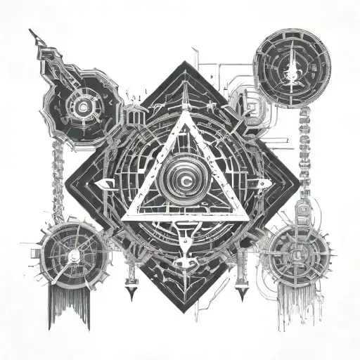 A tattoo design combining elements of cyber security and alchemy, such as a digital lock with alchemical symbols intertw tattoo design idea