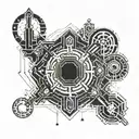 A tattoo design combining elements of cyber security and alchemy, such as a digital lock with alchemical symbols intertwined tattoo design idea