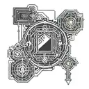 A tattoo design combining elements of cyber security and alchemy, such as a digital lock with alchemical symbols intertw tattoo design idea