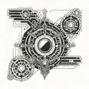 A tattoo design combining elements of cyber security and alchemy, such as a digital lock with alchemical symbols intertw tattoo design idea