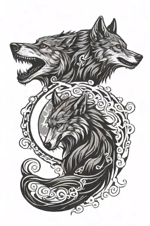 wolf yin yang symbol tattoo design idea