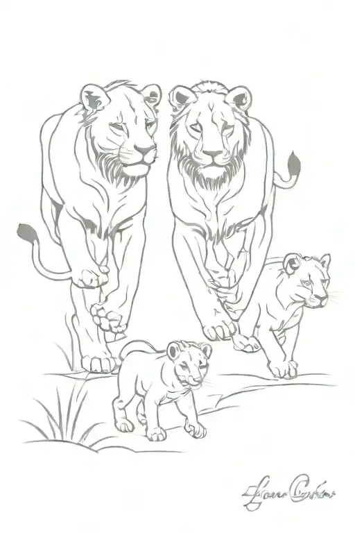 3 lion cubs walking in the forest tattoo design idea