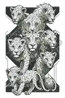 3 lion cubs walking in the forest tattoo design idea
