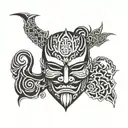 japan mask with kanji tattoo design idea