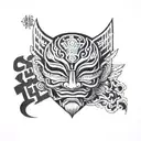 japan mask with kanji tattoo design idea