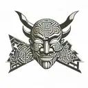 japan mask with kanji tattoo design idea