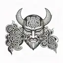 japan mask with kanji tattoo design idea