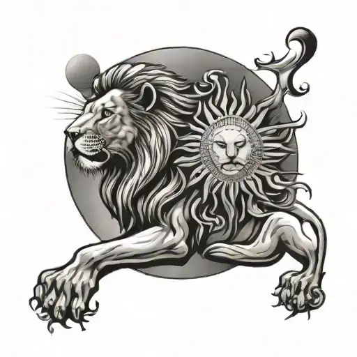 lion and sun moon tattoo design idea