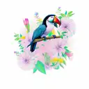 toucan with flowers tattoo design idea
