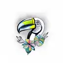 toucan with flowers tattoo design idea