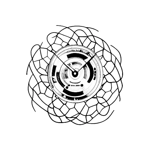 A minimalist tattoo of a vinyl record with a bicycle wheel as the center label tattoo design idea