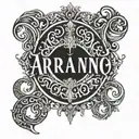 the word "Arkano" in Gothic font hand tattoo featuring tattoo design idea